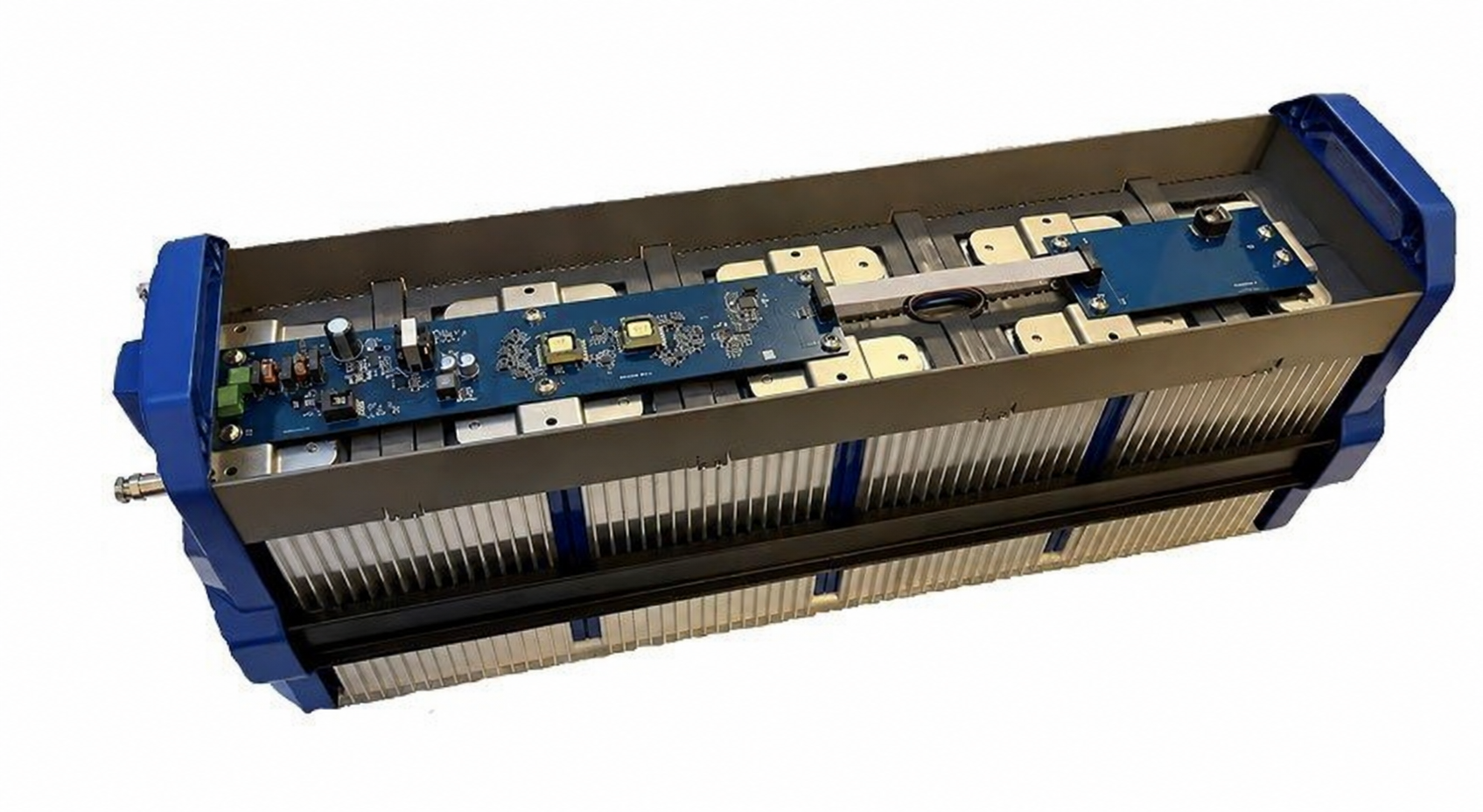 VLTRU battery assembly with the cover removed to show the electronic circuit boards